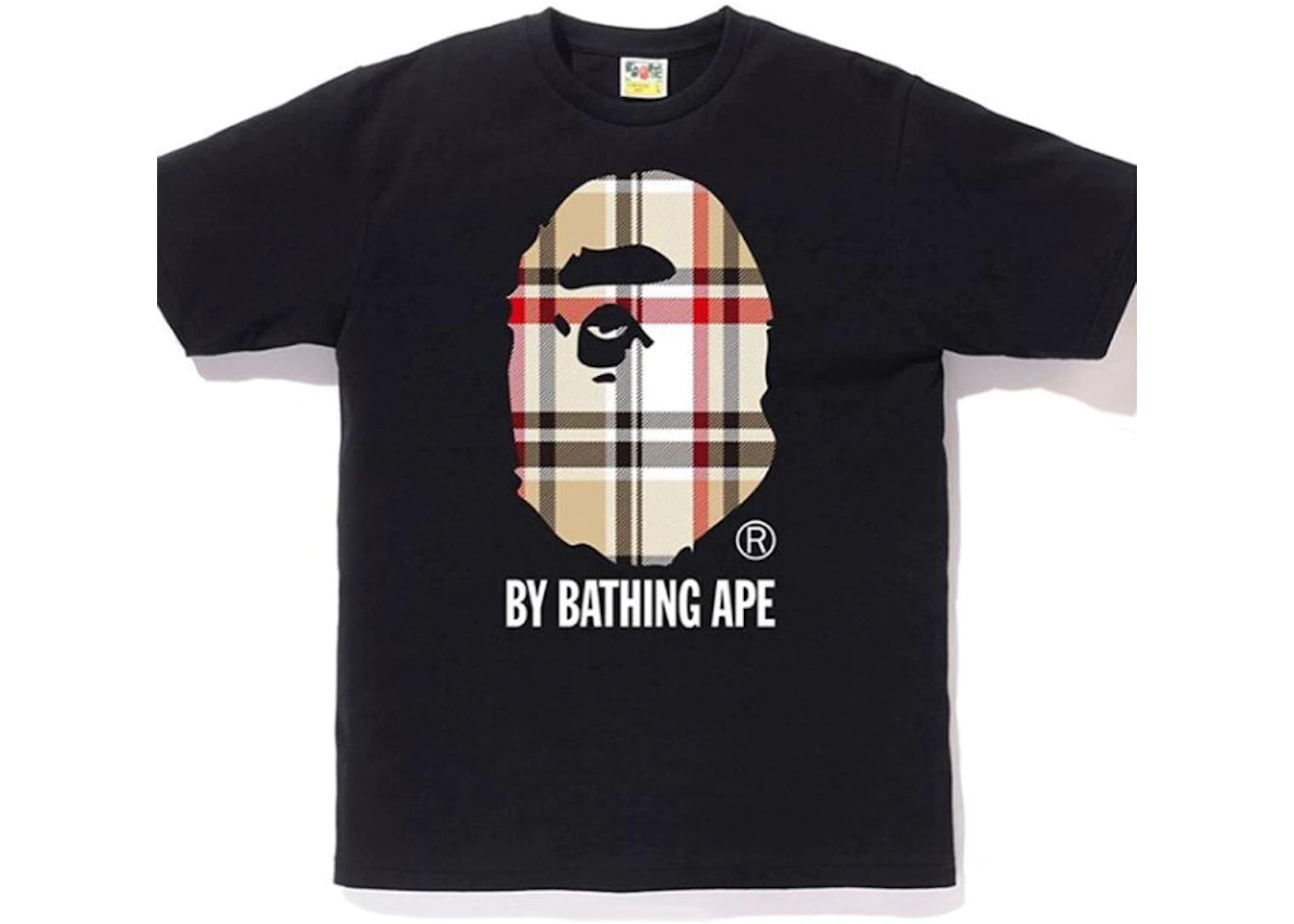 BAPE A Bathing Ape Check By Bathing Tee Black/Beige 1 BAPE A Bathing Ape Check By Bathing Tee Black/Beige