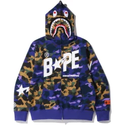 BAPE X Heron Preston Mix 1st Camo Shark Relaxed Fit Full Zip Hoodie Purple