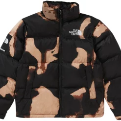 Supreme The North Face Bleached Denim Print Nuptse Jacket Black